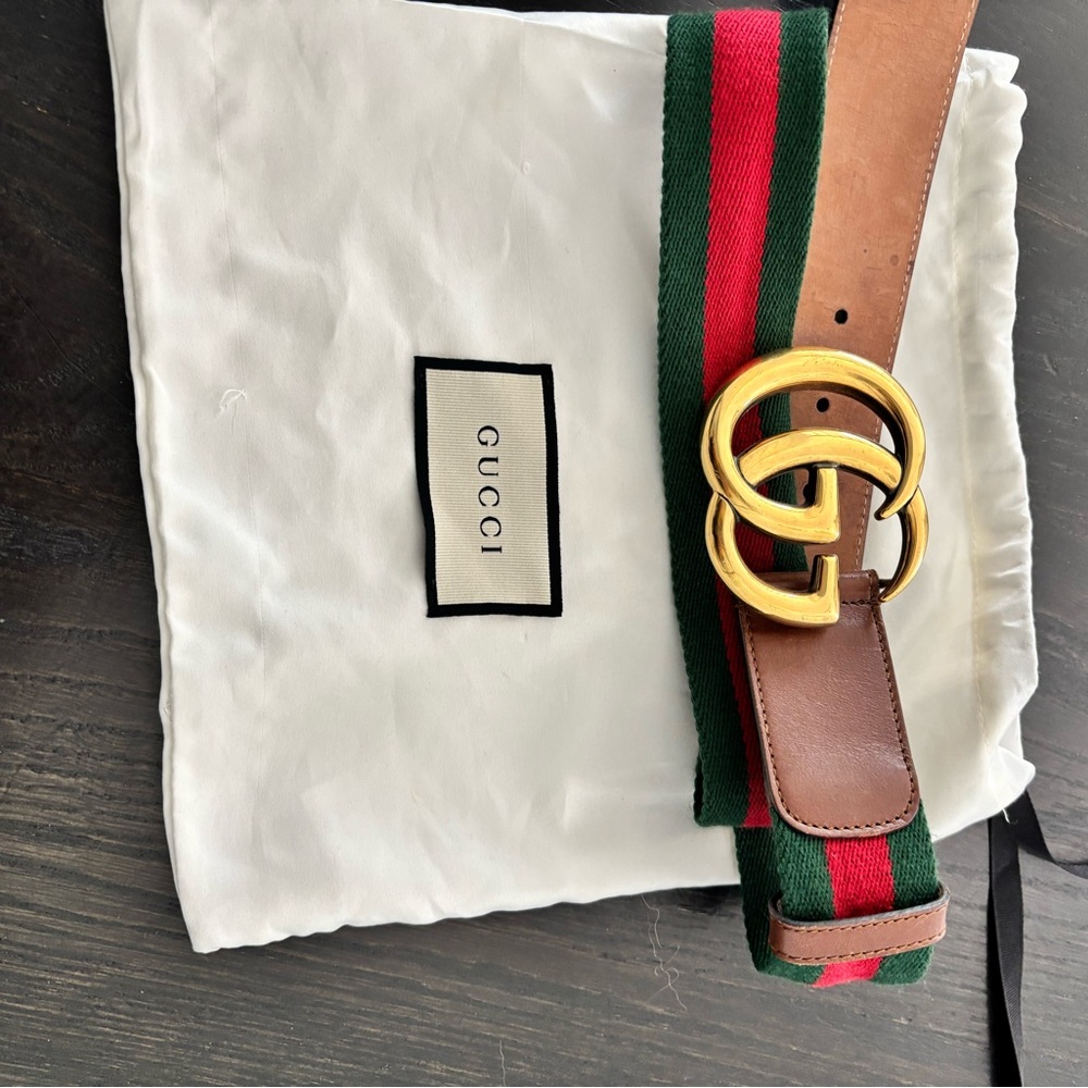 Gucci Red and Green Web Belt with Gold Accents